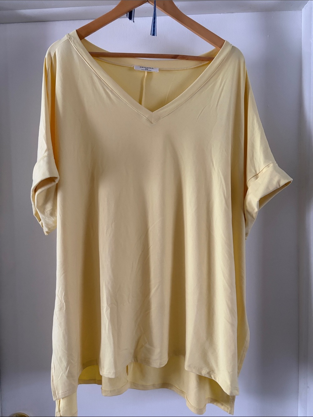Zenana Outfitters V-Neck Short Sleeve Top - Pale Yellow